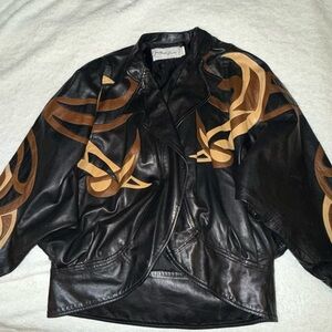 Vintage Jitrois Leather Jacket Rooster Graphic Black Statement Rare